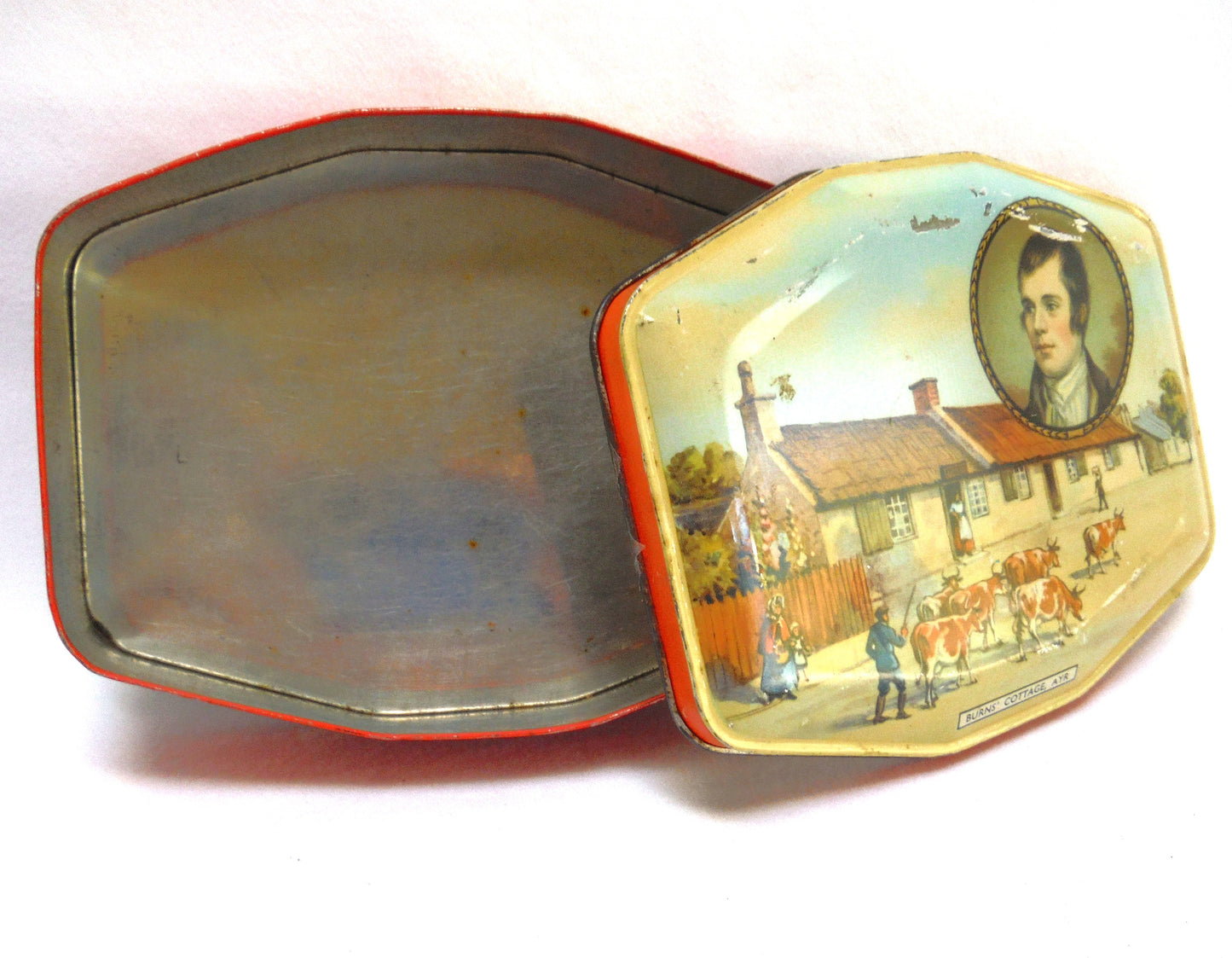 Antique Tin Container by Horner & Company, Featuring ROBBIE BURNS COTTAGE in Ayr, Scotland