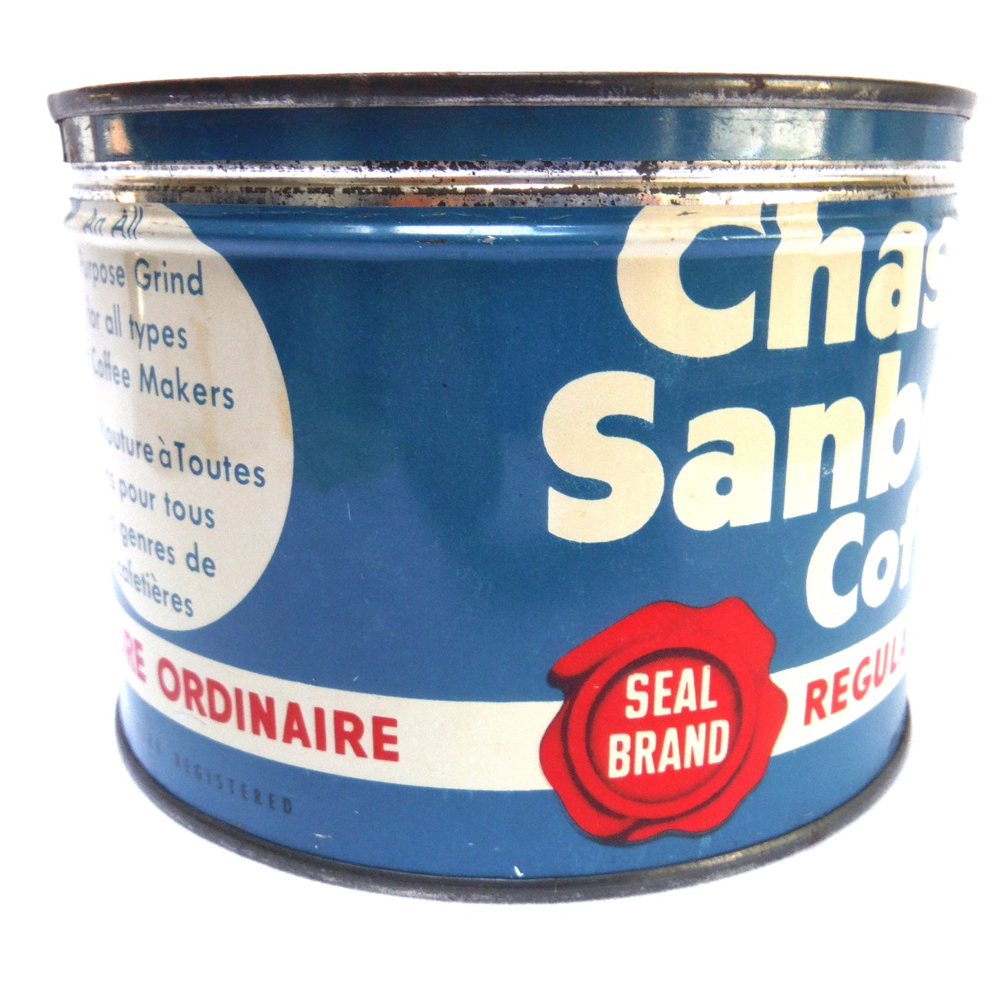 CHASE & SANBORN COFFEE, Vintage Tin Container Complete With Original Top!