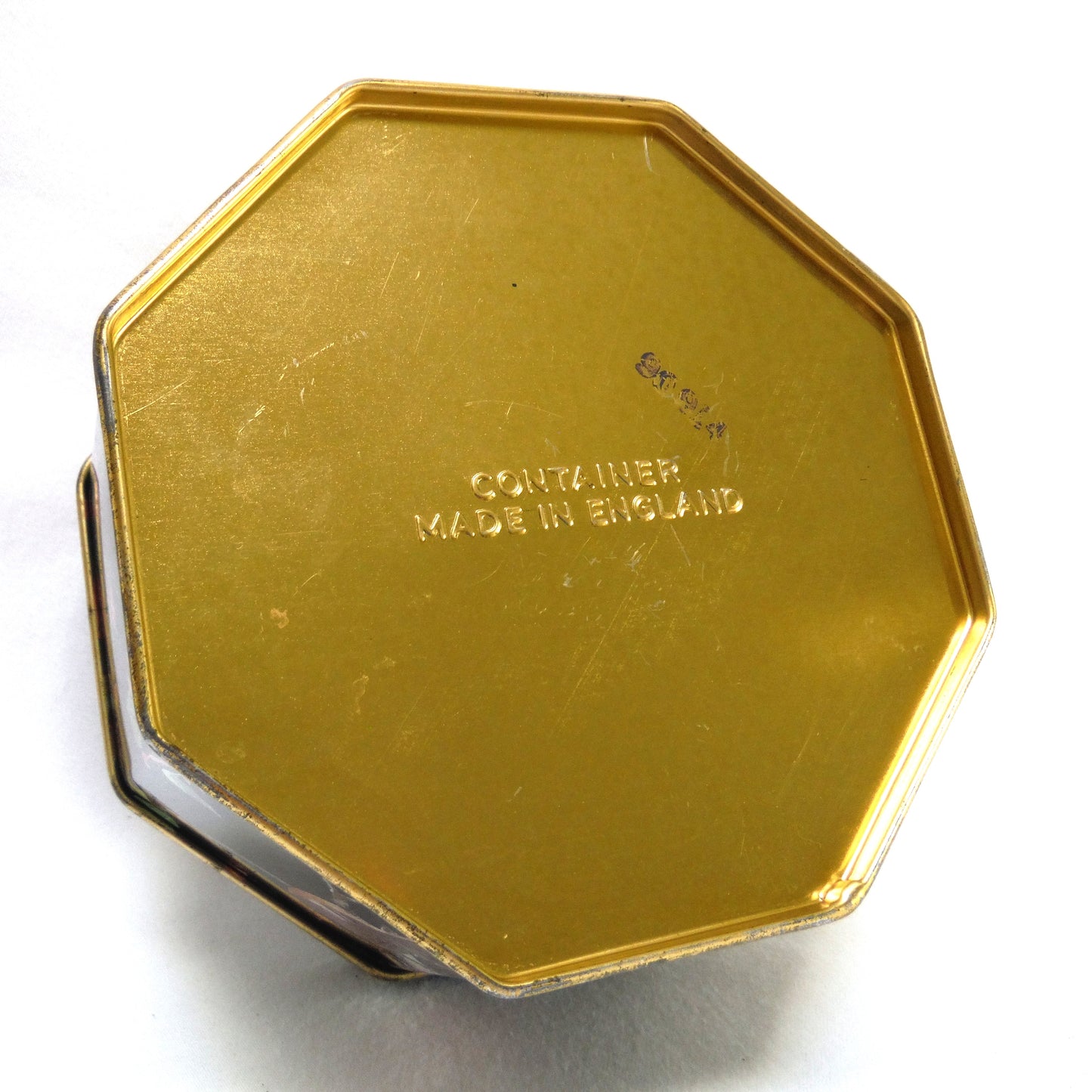 Vintage 70's Funky Octagon Tin Tea Container from England: 'CHICKADEES AND CHERRIES'