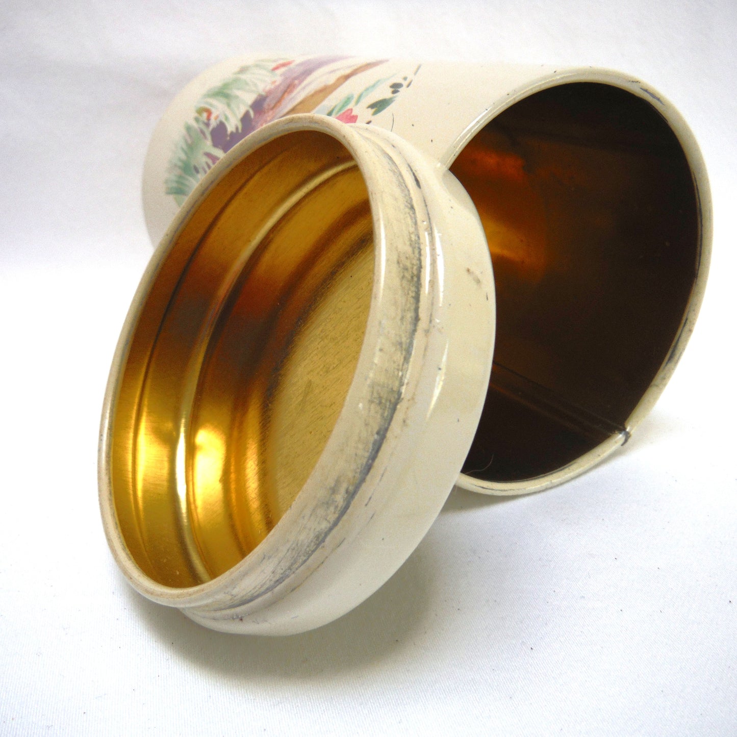 Vintage 1977 Round TEA TIN CADDY by Richard Webb of England: "BIRDS, BIRDS, BIRDS"