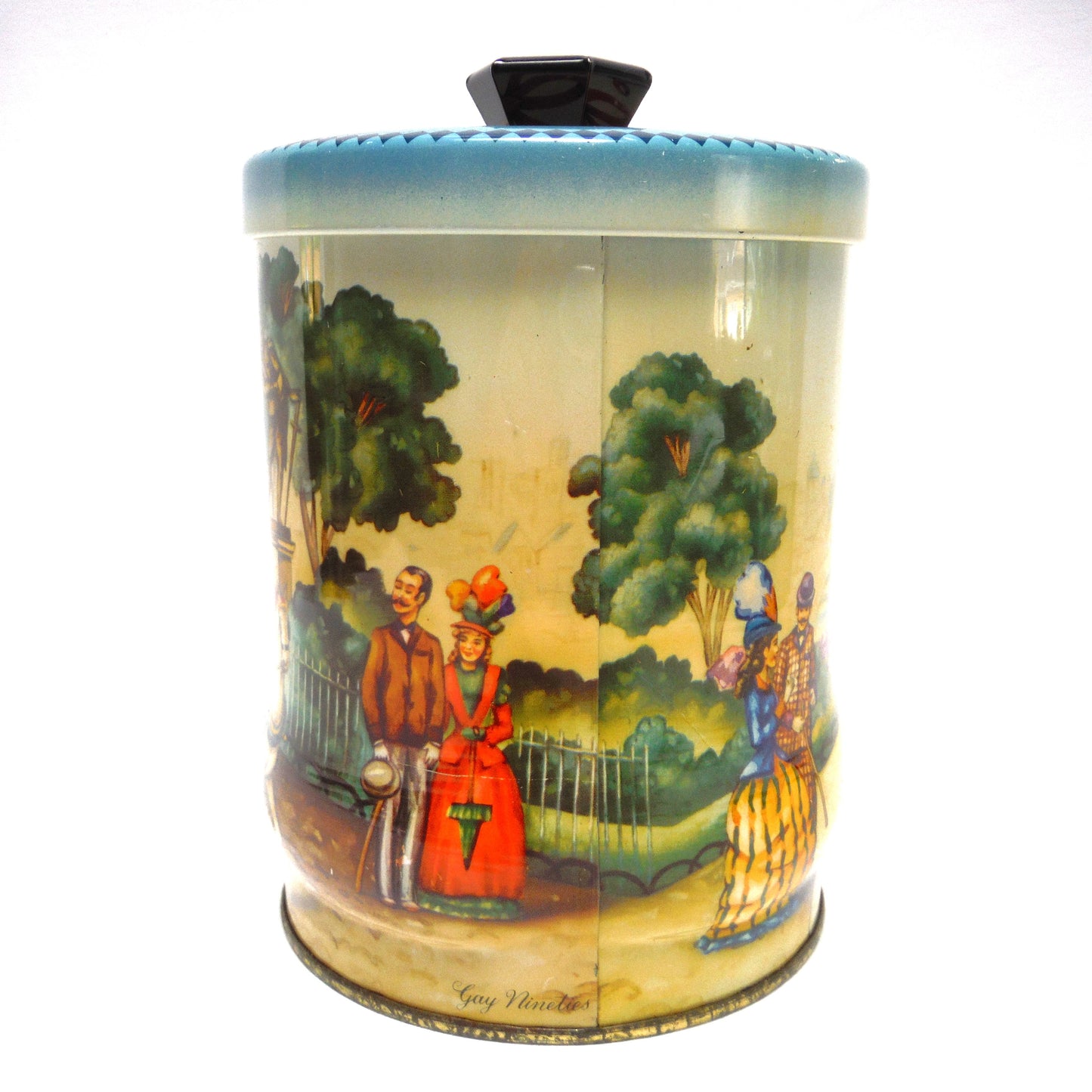 VINTAGE HORSE DRAWN CARRIAGE TEA CADDY TIN: 'The Gay Nineties' by Riley's Toffee of Halifax, England