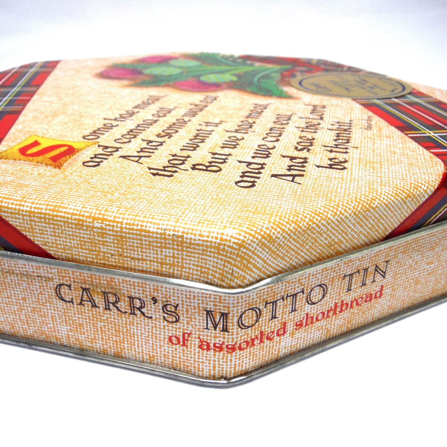 CARR'S THISTLE SHORTBREAD BISCUIT TIN, with Robert Burns Poem "Some hae meat and canna eat..."