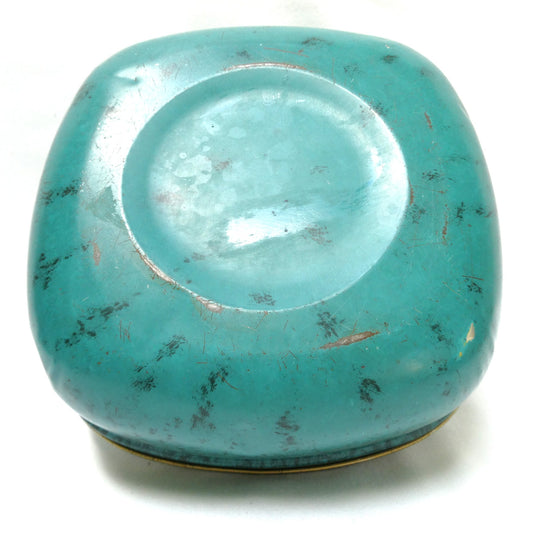 Vintage West Germany Square Tin Container, Featuring Gold Scrolling on Faux Jade Turquoise Embossed Design Lid