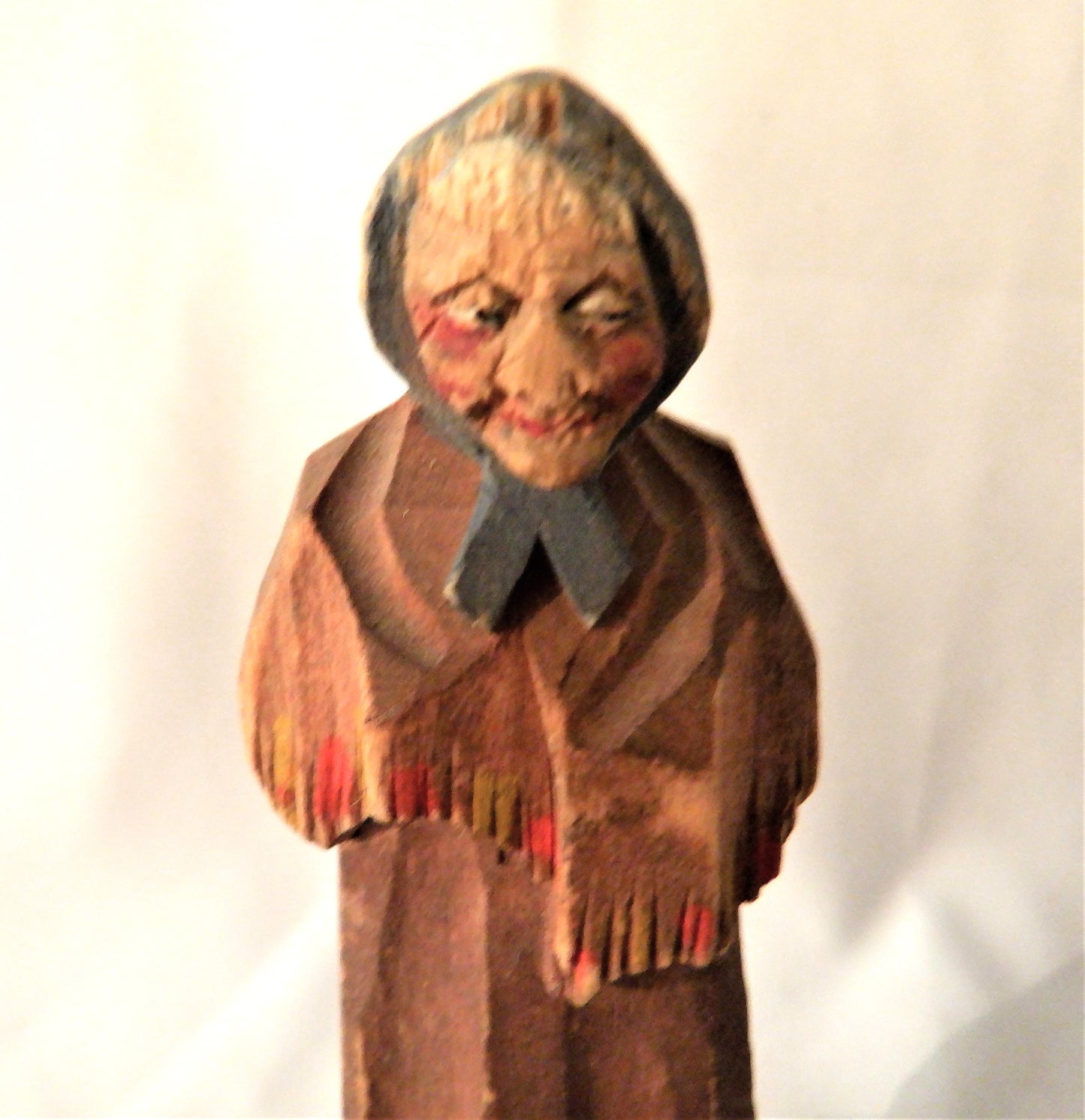 ANTIQUE Wood Hand Carved, Hand Painted, Grandpa & Grandma, Quebec Turn-of-the-Century