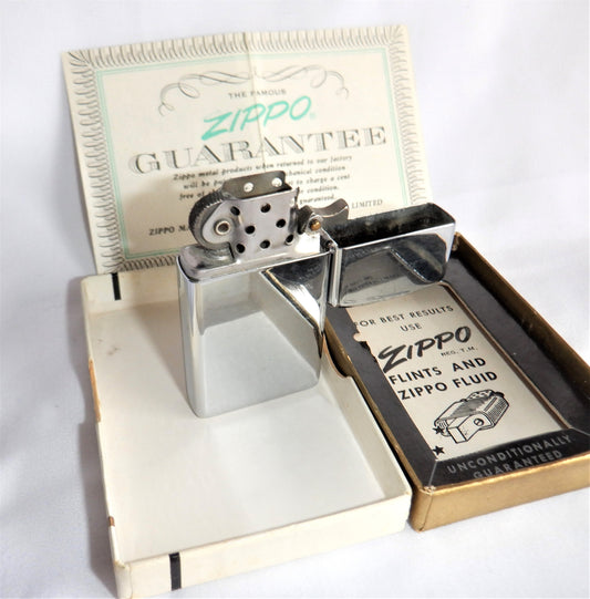 ZIPPO SLIM LIGHTER, Vintage 1958 Engraved "Pamour Porcupine Mines", Original Box & Original Lifetime Warranty Certificate!