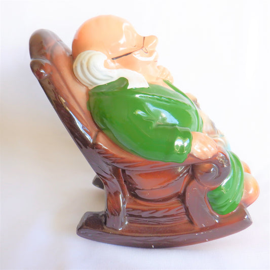 Vintage Ceramic Coin Bank 'GRAMPA AND HIS PUPPY' w/Rubber Stopper, JAPAN 1960's