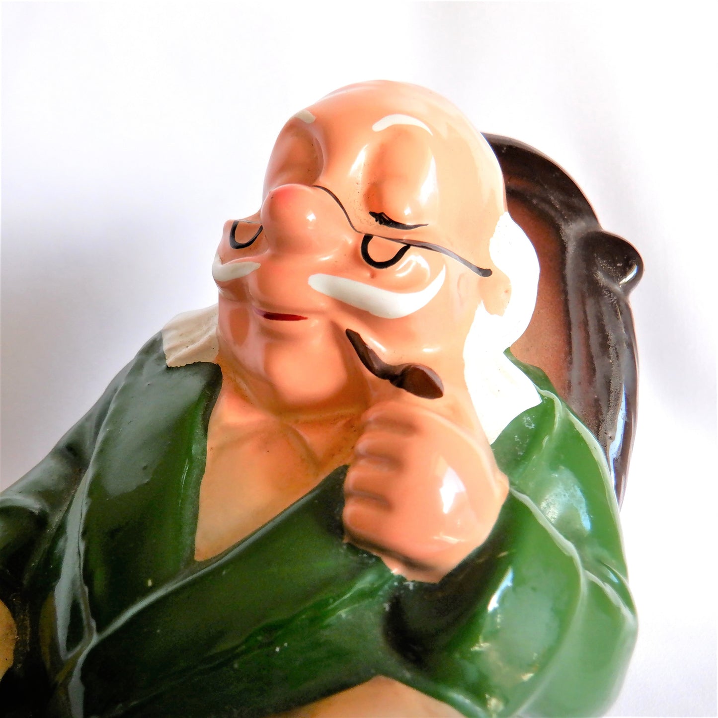 Vintage Ceramic Coin Bank 'GRAMPA AND HIS PUPPY' w/Rubber Stopper, JAPAN 1960's