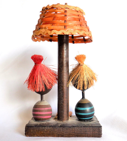 Vintage Basketweave and Wood Thermometer Collectible, Made in Japan 1950's