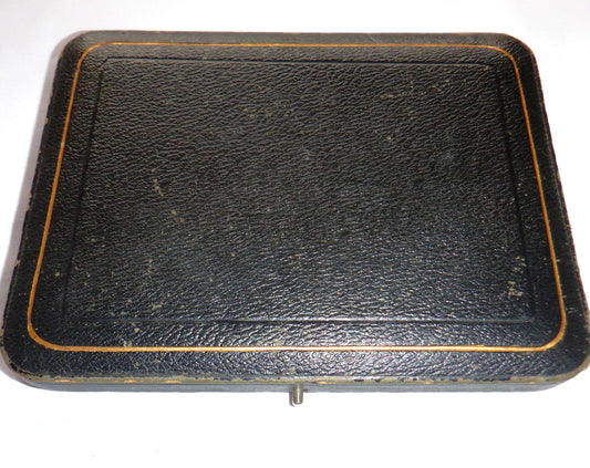 SET OF 6 Small demi-tasse SILVER SPOONS, SUGAR TONGS & LEATHER BOX. Made in Early Century England by Sheffield