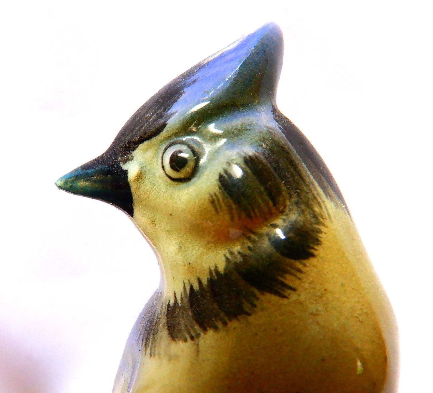 VINTAGE PAIR OF JAPANESE CERAMIC BOOKENDS, Blue Jay Birds sitting on a Birch Tree, 1950's