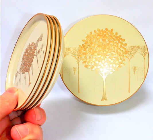 JAPANESE COASTER SET, Mid-Century Vintage Otagiri Golden Mist Cream Lacquerware 1960's
