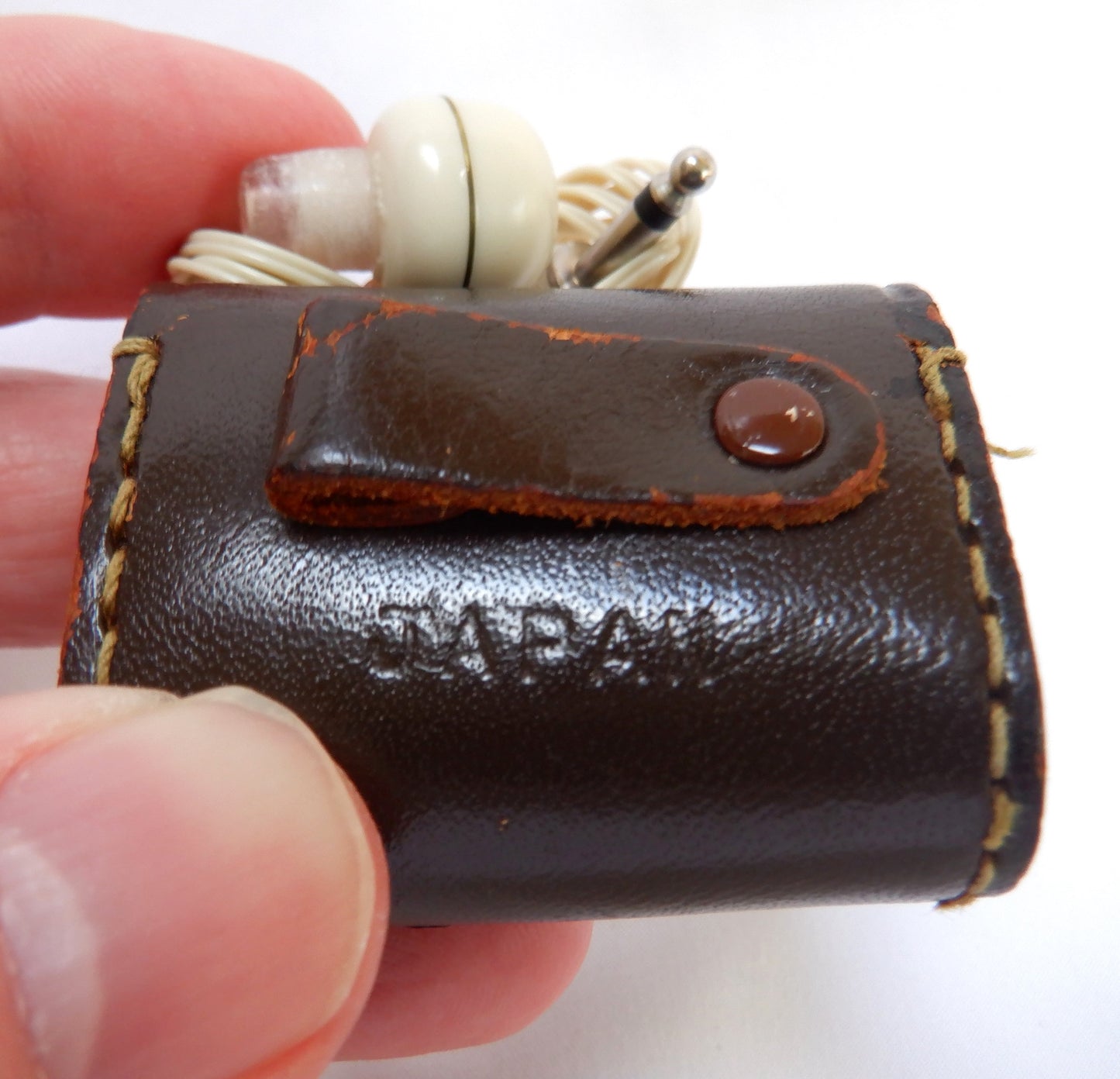 OLD-STOCK NEW HEARING AID FROM JAPAN, in Original Leather Case, 1950's