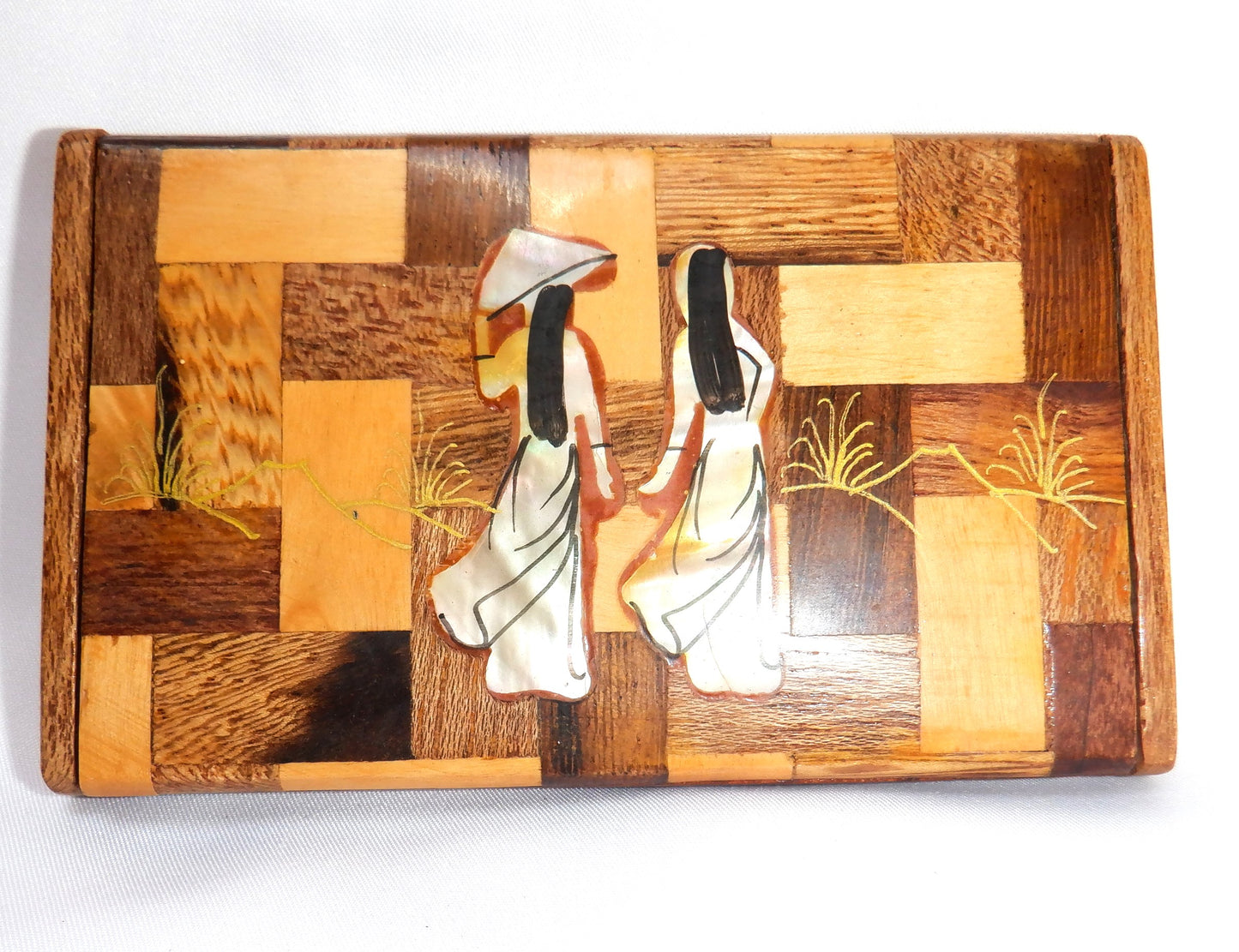 BUSINESS CARD CASE, Vintage Hand-Made of Exotic Woods and MOTHER-OF-PEARL