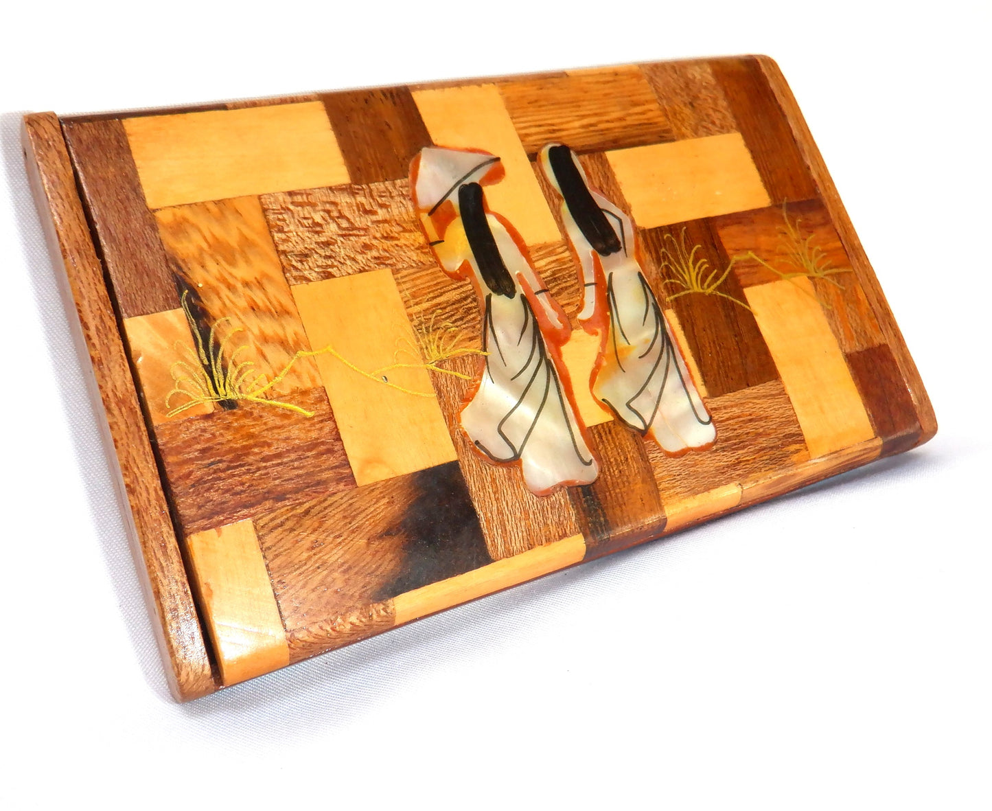 BUSINESS CARD CASE, Vintage Hand-Made of Exotic Woods and MOTHER-OF-PEARL