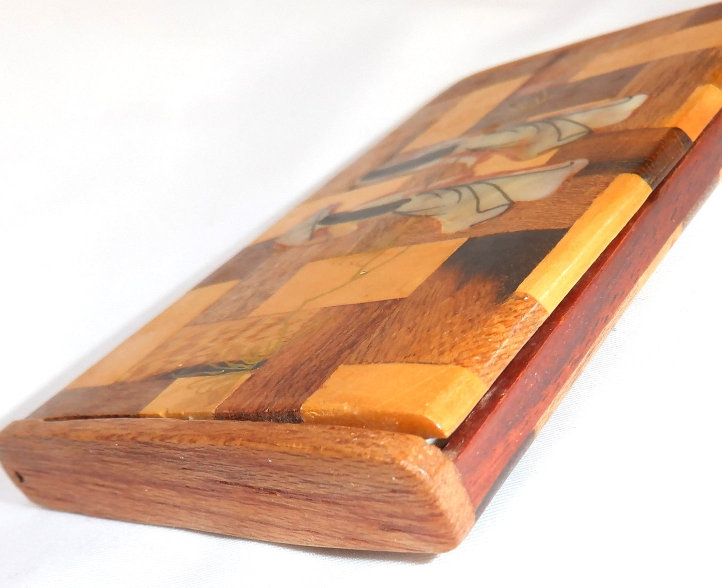 BUSINESS CARD CASE, Vintage Hand-Made of Exotic Woods and MOTHER-OF-PEARL