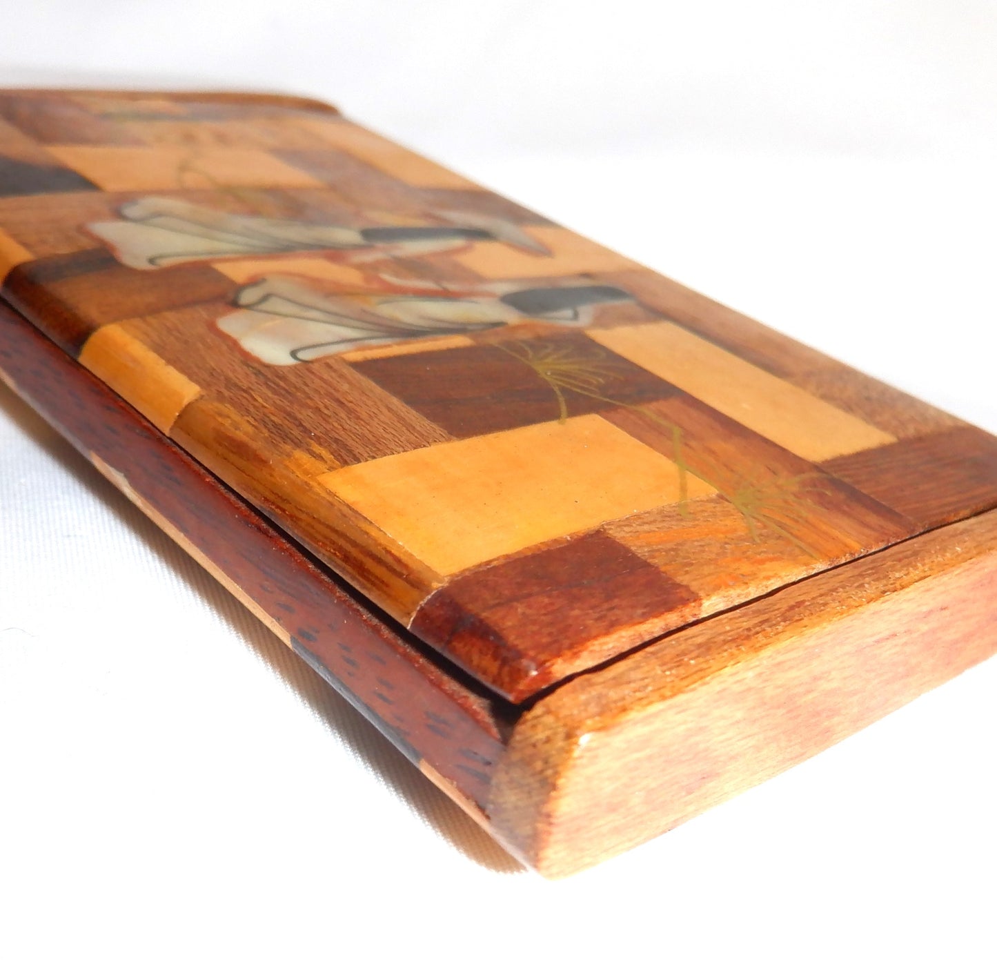 BUSINESS CARD CASE, Vintage Hand-Made of Exotic Woods and MOTHER-OF-PEARL