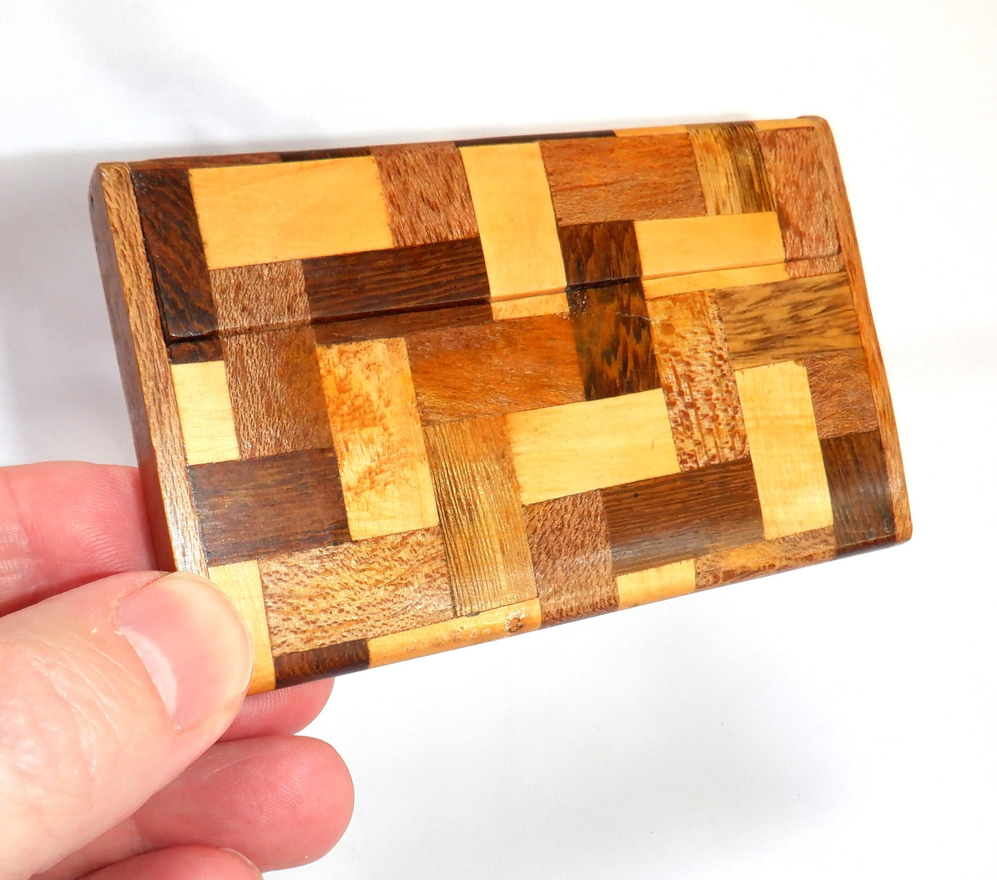 BUSINESS CARD CASE, Vintage Hand-Made of Exotic Woods and MOTHER-OF-PEARL