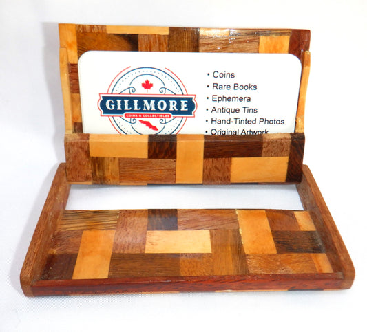 BUSINESS CARD CASE, Vintage Hand-Made of Exotic Woods and MOTHER-OF-PEARL