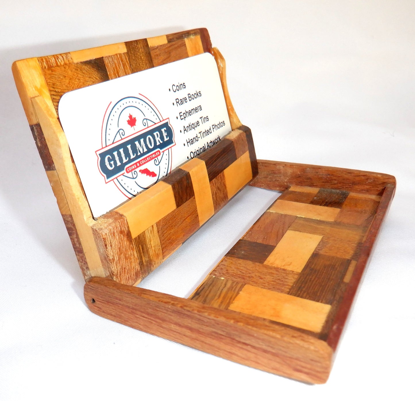 BUSINESS CARD CASE, Vintage Hand-Made of Exotic Woods and MOTHER-OF-PEARL