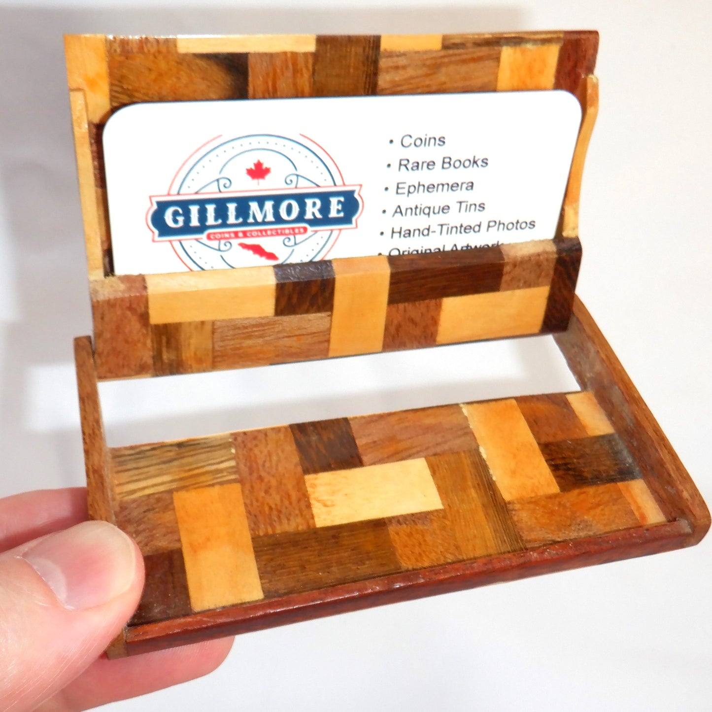BUSINESS CARD CASE, Vintage Hand-Made of Exotic Woods and MOTHER-OF-PEARL