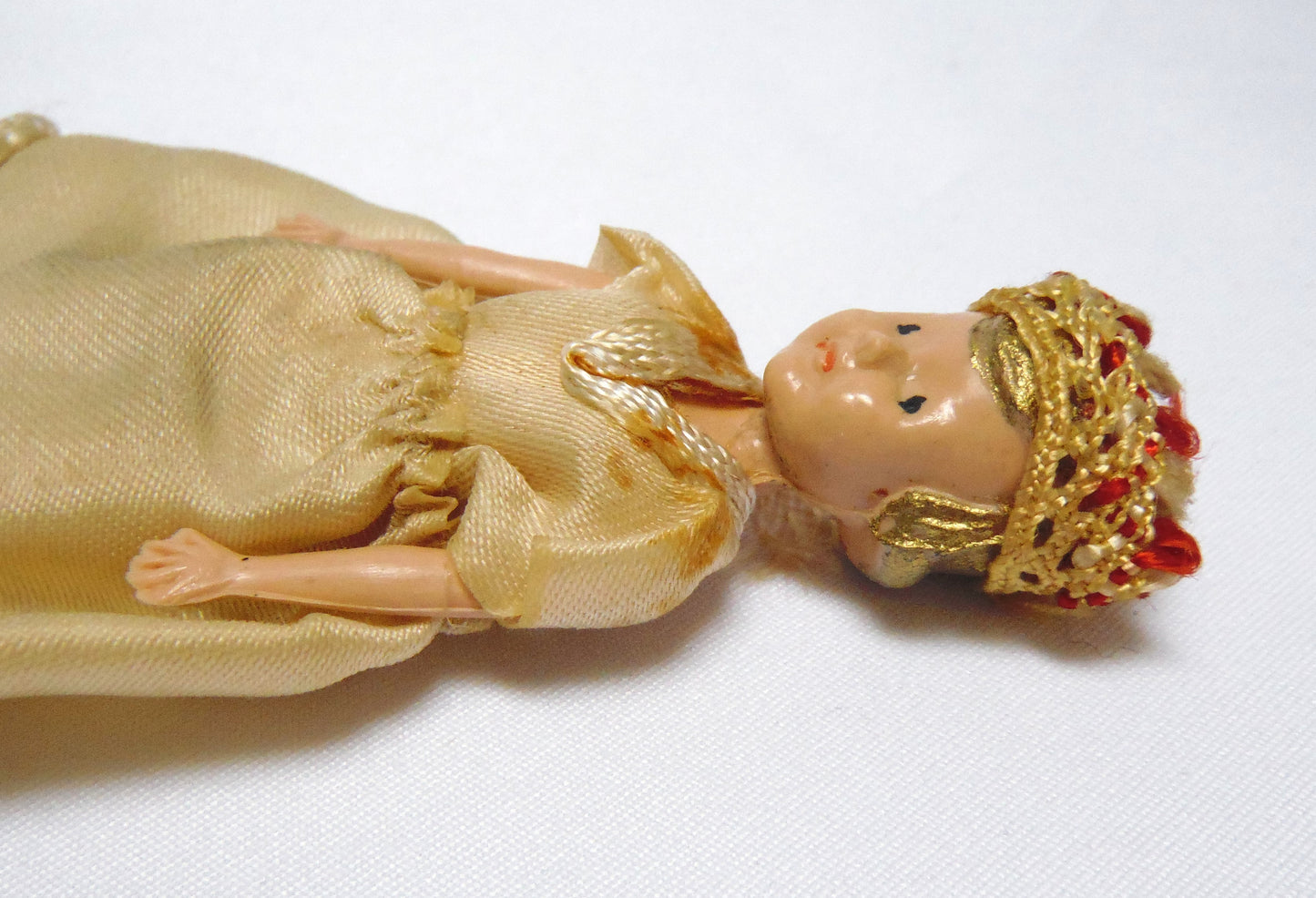 Miniature QUEEN ELIZABETH II DOLL, with Gown & Crown, Vintage 1950's