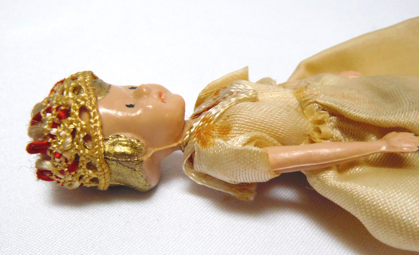 Miniature QUEEN ELIZABETH II DOLL, with Gown & Crown, Vintage 1950's