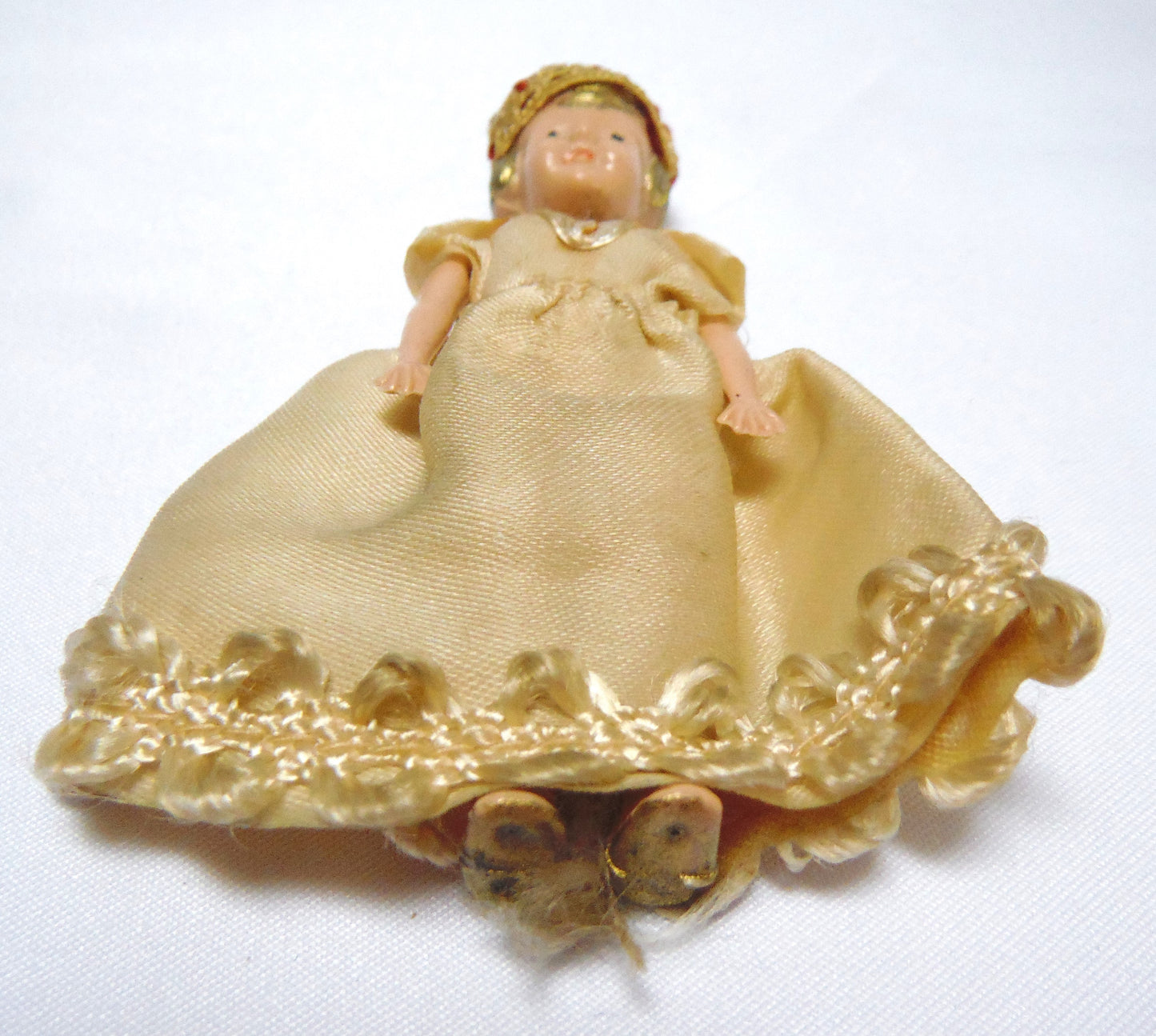 Miniature QUEEN ELIZABETH II DOLL, with Gown & Crown, Vintage 1950's