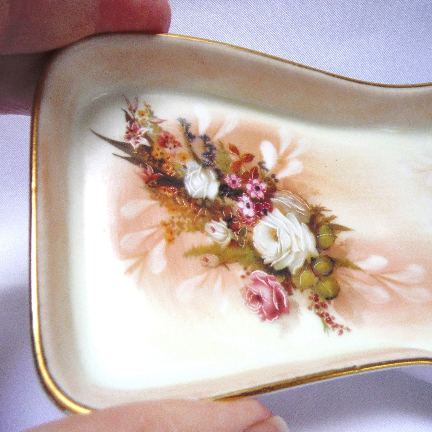 Vintage PORCELAIN EYEGLASS TRAY, Hand-Painted Bouquet of Roses