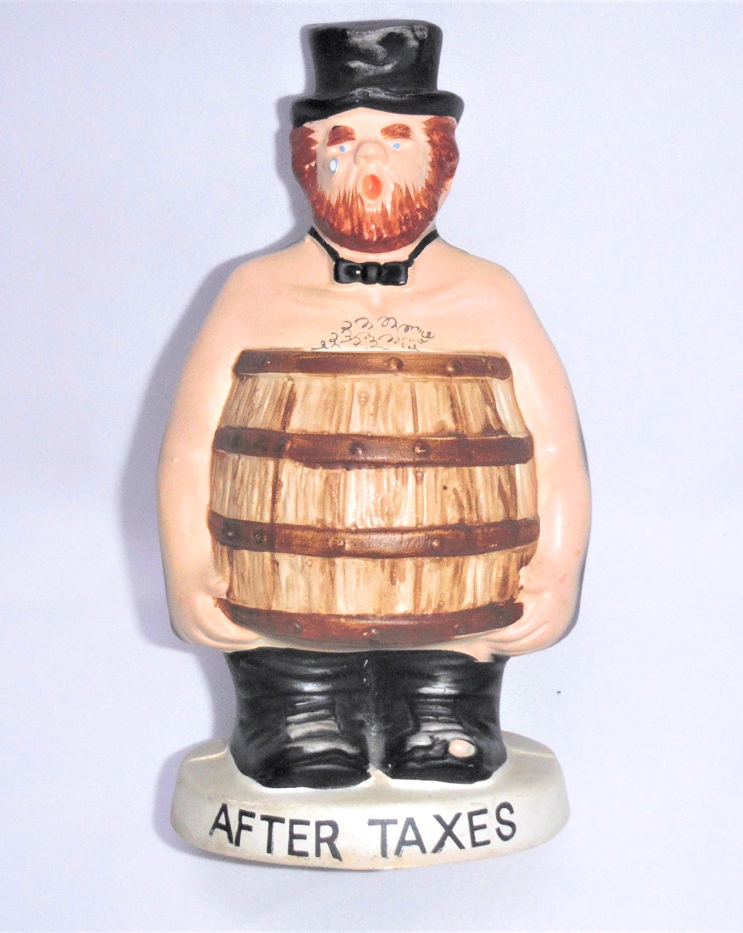 BEFORE TAXES, AFTER TAXES, A Vintage Dual-Sided Statue Coin Bank by MENSCHIK-GOLDMAN, Made in Japan