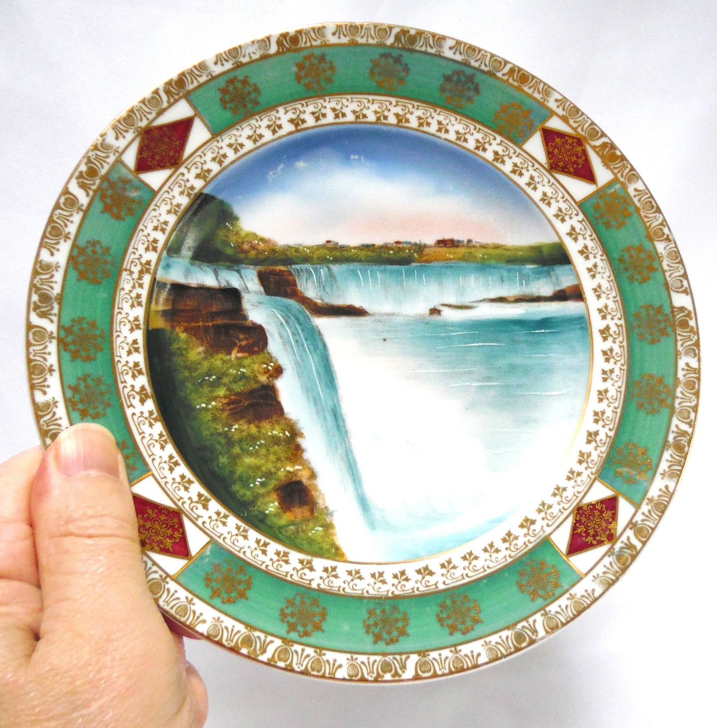 Vintage German Hand-Painted Collector Plate: PROSPECT POINT, NIAGARA FALLS, USA
