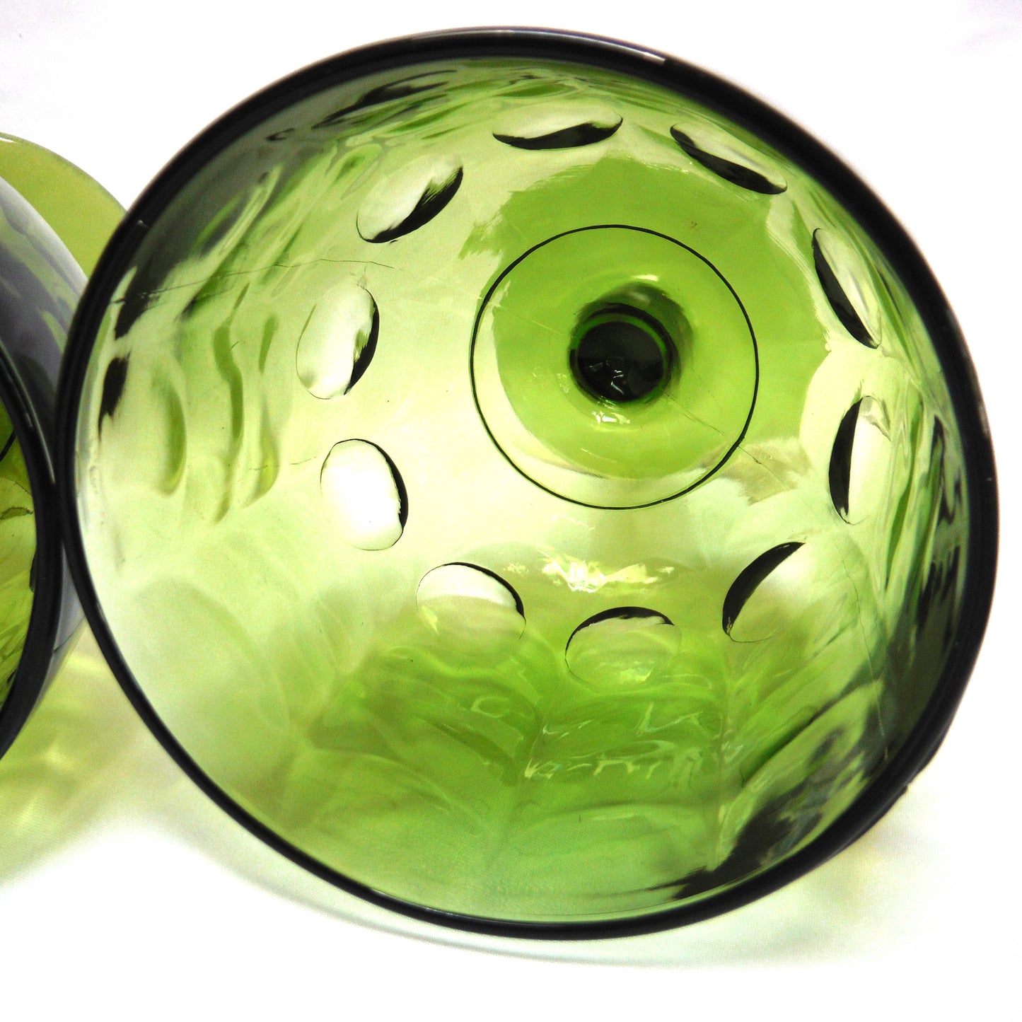 INDIANA GLASS PEDESTAL GLASSES, in Vintage Avacado Green with the Thumbprint Design (Priced Individually)