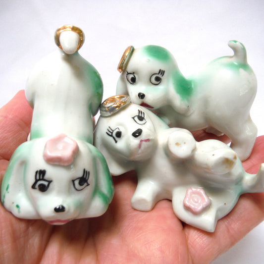 Mid Century Set of Three Halo-Angel Puppy Dogs, Made in Japan