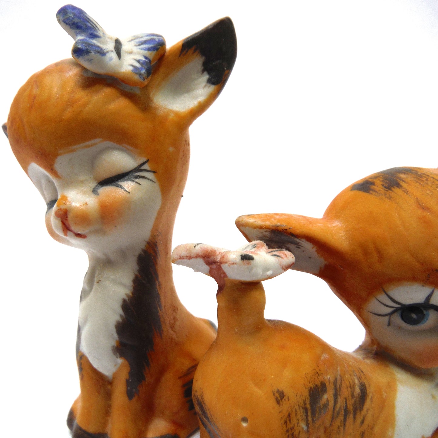 Mid Century Pair of Resting Baby Boy & Girl Fawns, Made in Taiwan