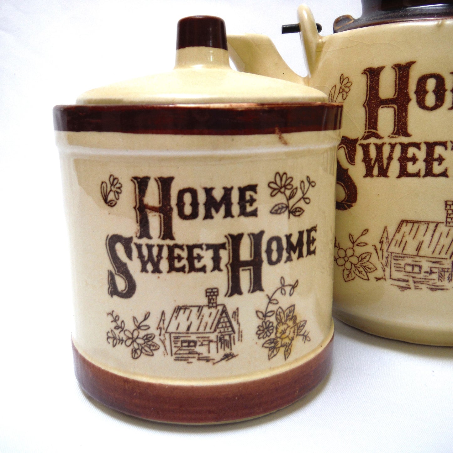 Mid Century RARE Tea, Cream & Sugar HOME SWEET HOME Crockery Pots, Made in Japan