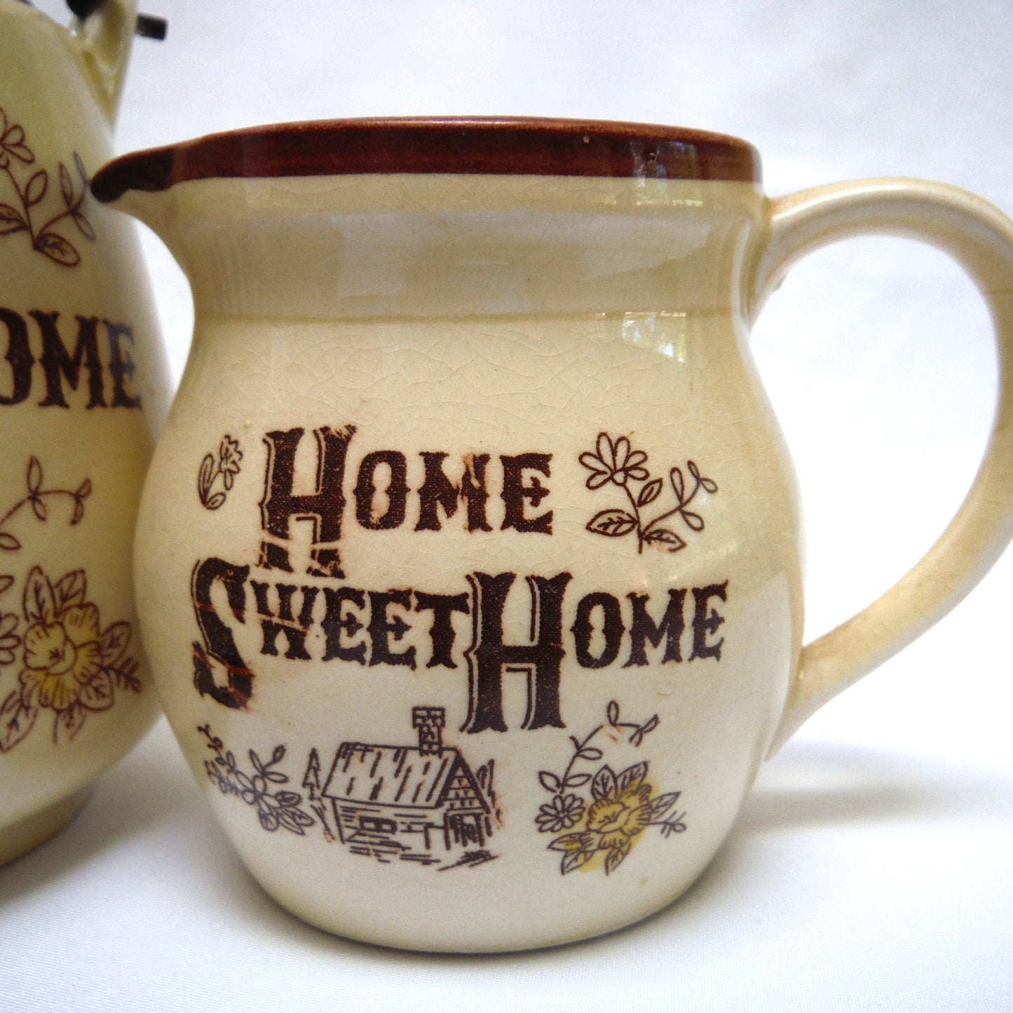 Mid Century RARE Tea, Cream & Sugar HOME SWEET HOME Crockery Pots, Made in Japan
