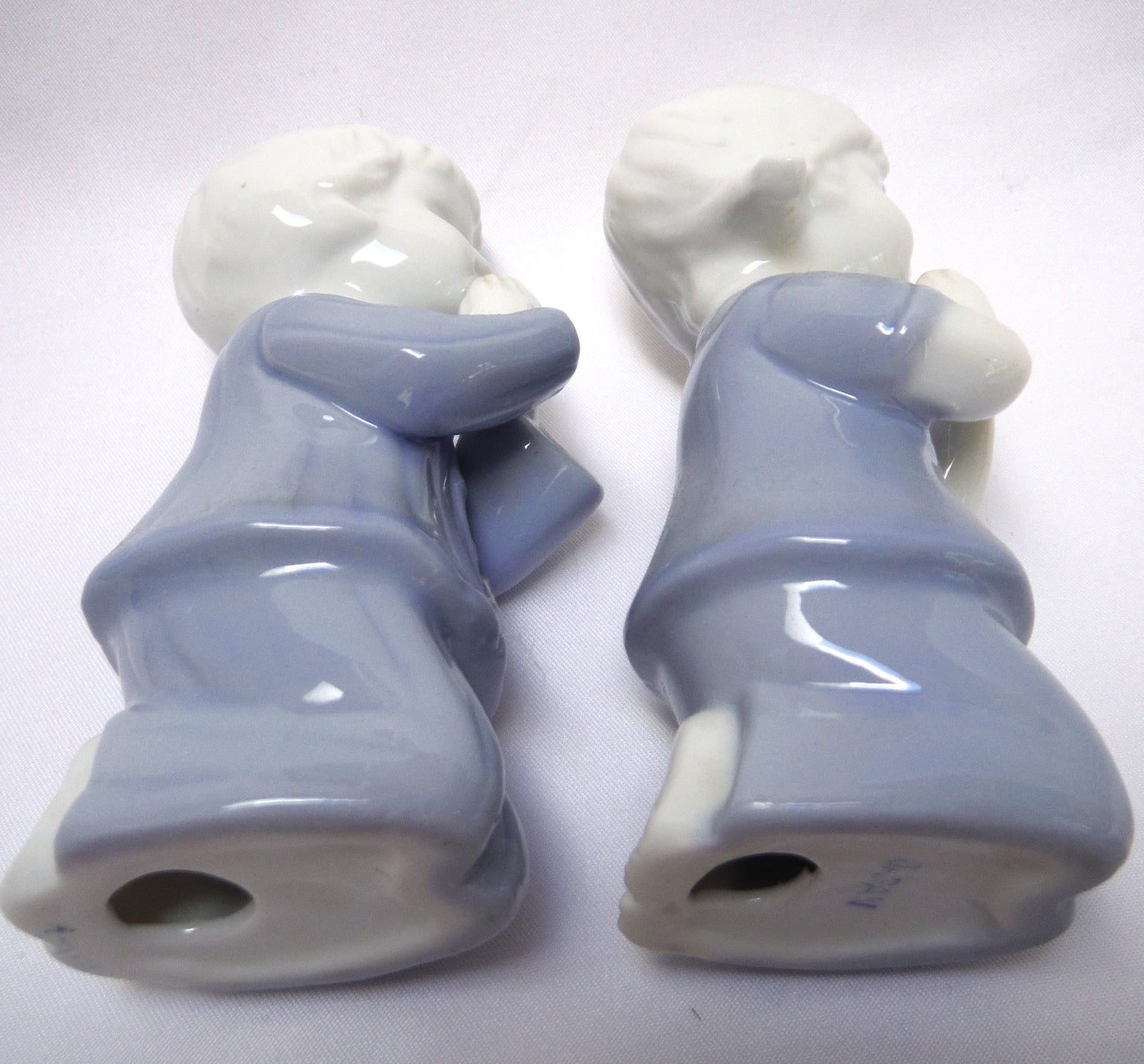 Mid Century PAIR of Ceramic Praying Boy & Girl Statues, Blue Stamped Made in Japan