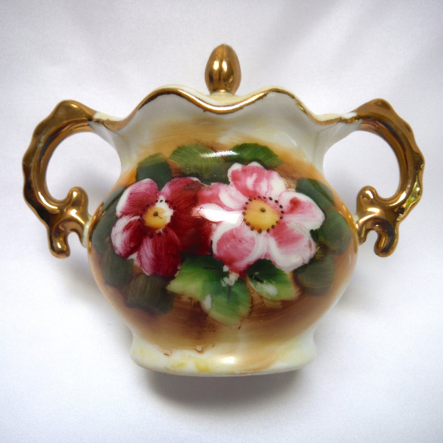 Mid-Century ENESCO Japanese Covered Sugar Bowl with original lid: "Wild Rose Design"