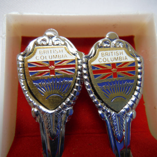 Miniature FORK and SPOON SET in original display box, Celebrating British Columbia, 1950's