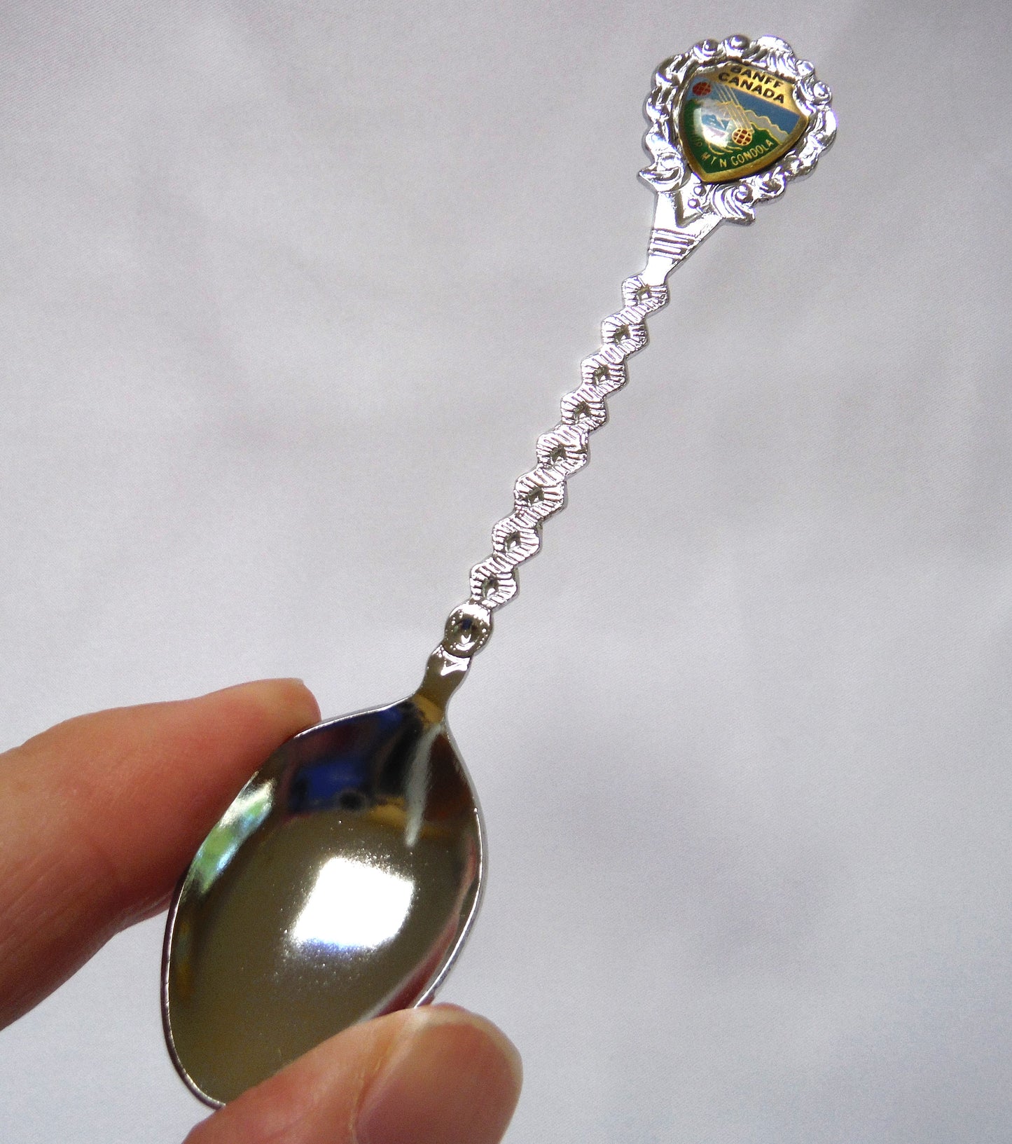 VINTAGE MINIATURE SPOON in original plastic pouch, Celebrating Sulphur Mountain Gondola, Banff Canada