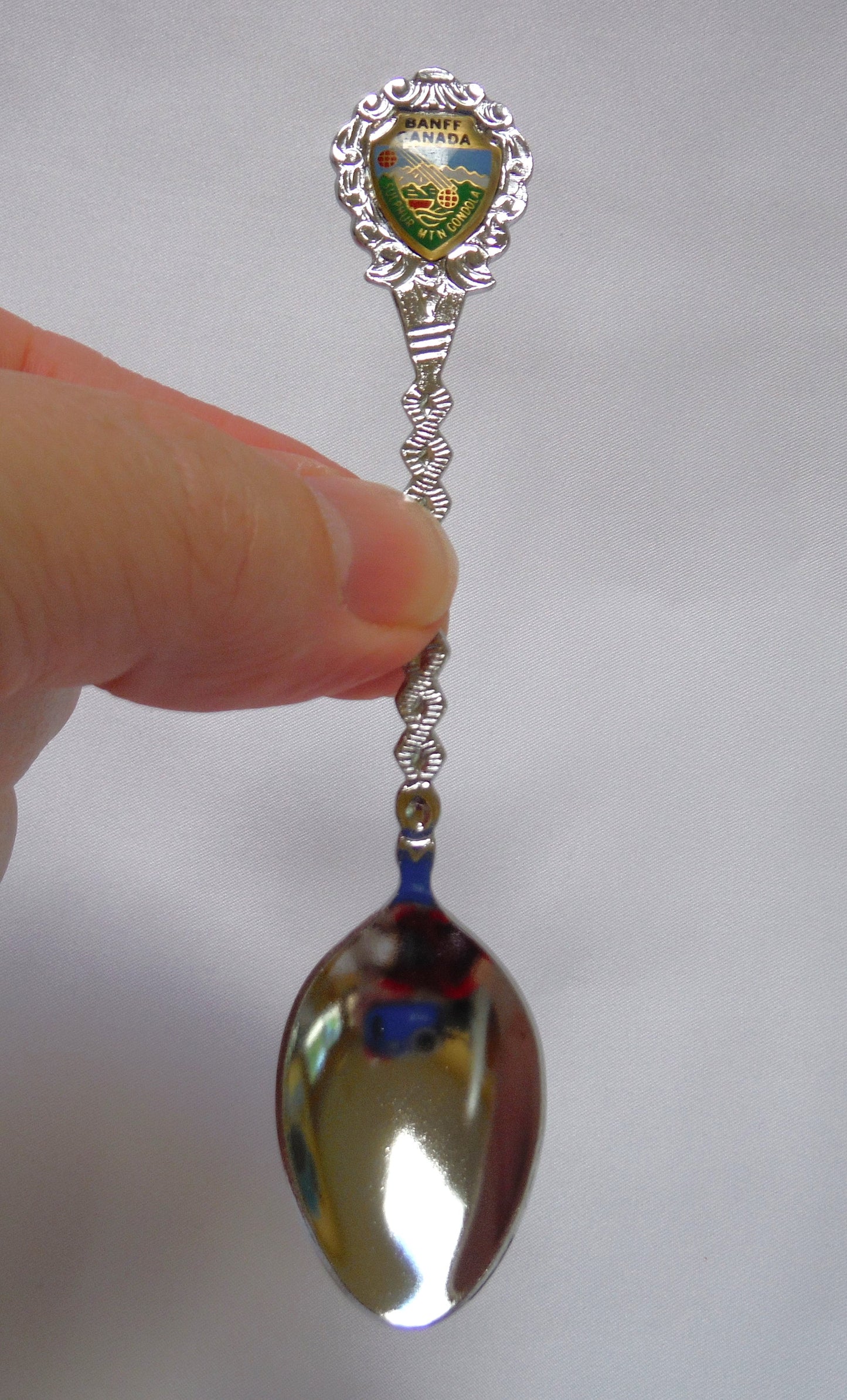 VINTAGE MINIATURE SPOON in original plastic pouch, Celebrating Sulphur Mountain Gondola, Banff Canada