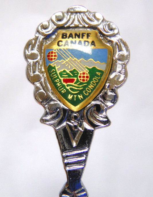 VINTAGE MINIATURE SPOON in original plastic pouch, Celebrating Sulphur Mountain Gondola, Banff Canada