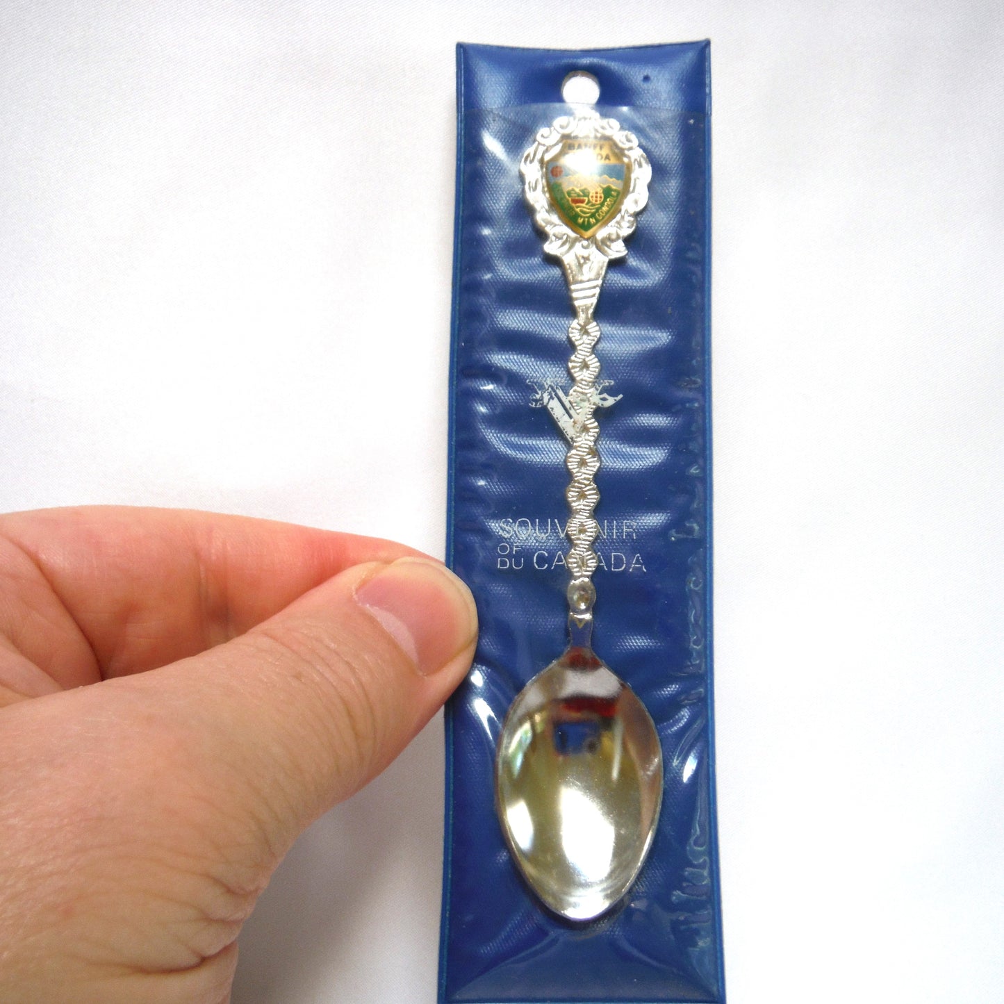 VINTAGE MINIATURE SPOON in original plastic pouch, Celebrating Sulphur Mountain Gondola, Banff Canada