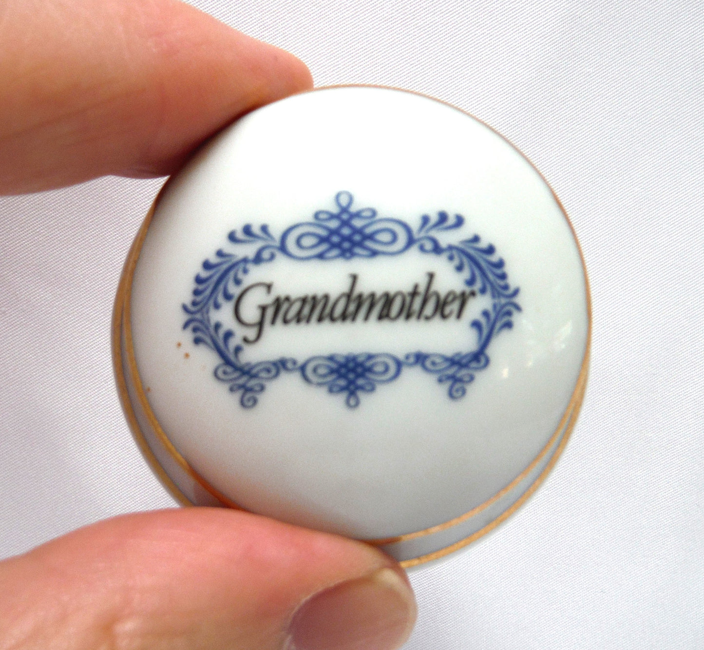 Vintage Bone China GRANDMOTHER TRINKET CONTAINER with Original Top, Made in Japan