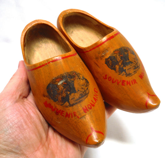 HOLLAND, Pair of Antique Hand-Carved Wooden Shoes, with RARE Chicken Illustration!