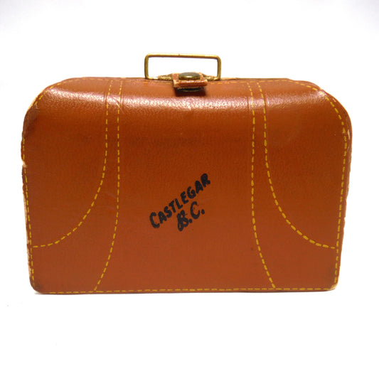 RARE Mid-Century Miniature Suitcase Bar from CASTLEGAR, BRITISH COLUMBIA, with 4 mini booze bottles, Hand Made in Canada