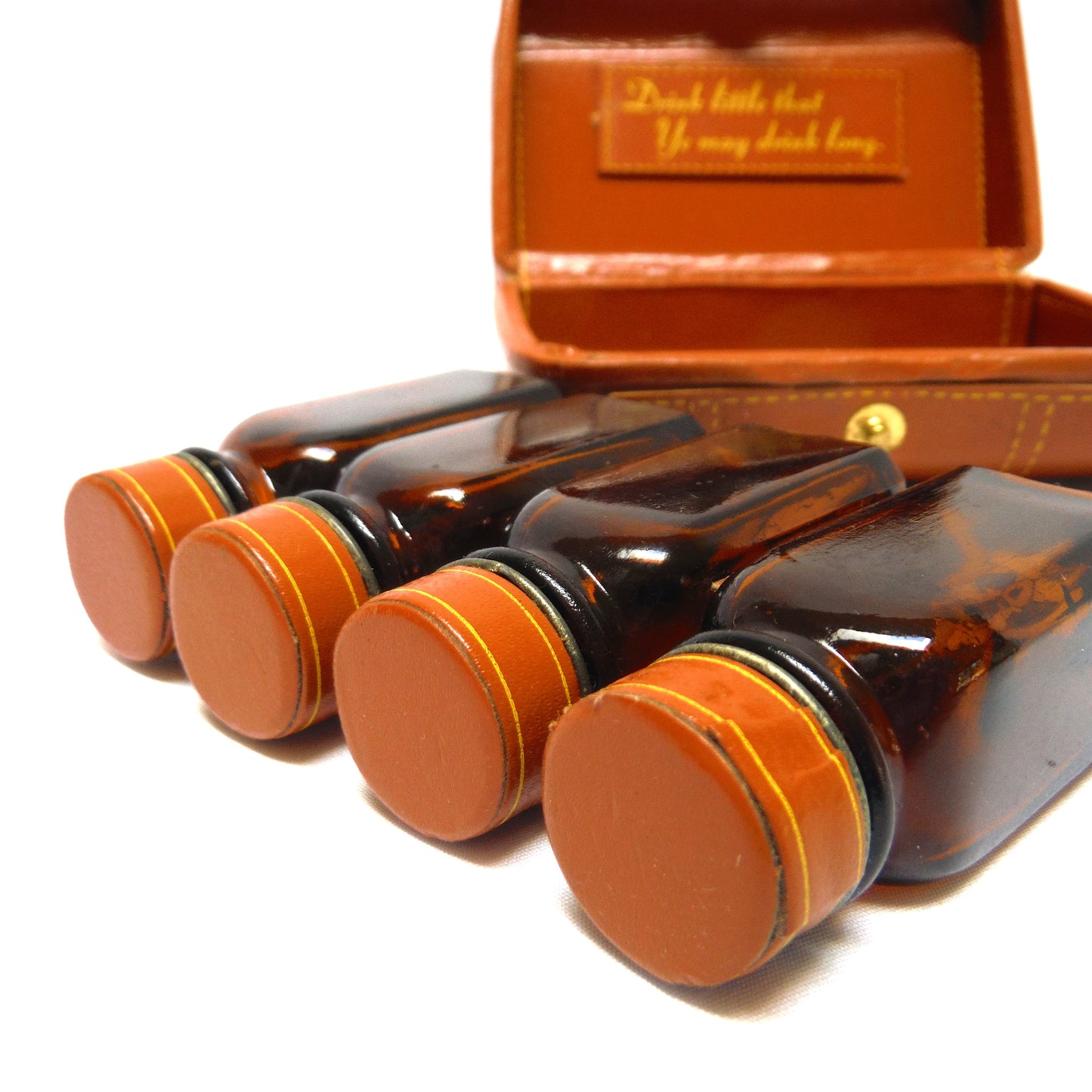 RARE Mid-Century Miniature Suitcase Bar from CASTLEGAR, BRITISH COLUMBIA, with 4 mini booze bottles, Hand Made in Canada