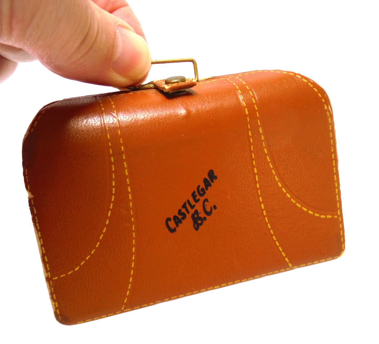 RARE Mid-Century Miniature Suitcase Bar from CASTLEGAR, BRITISH COLUMBIA, with 4 mini booze bottles, Hand Made in Canada