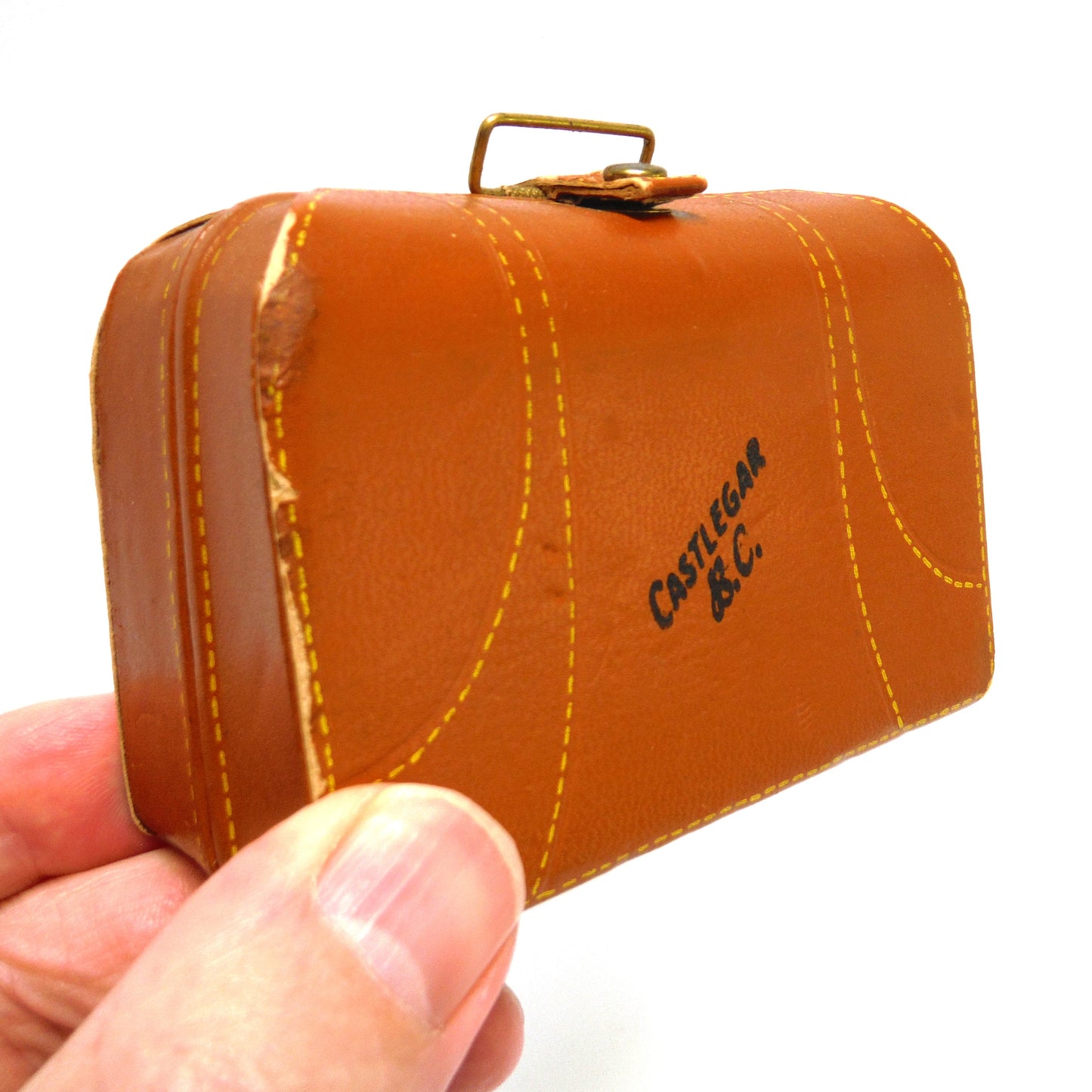 RARE Mid-Century Miniature Suitcase Bar from CASTLEGAR, BRITISH COLUMBIA, with 4 mini booze bottles, Hand Made in Canada