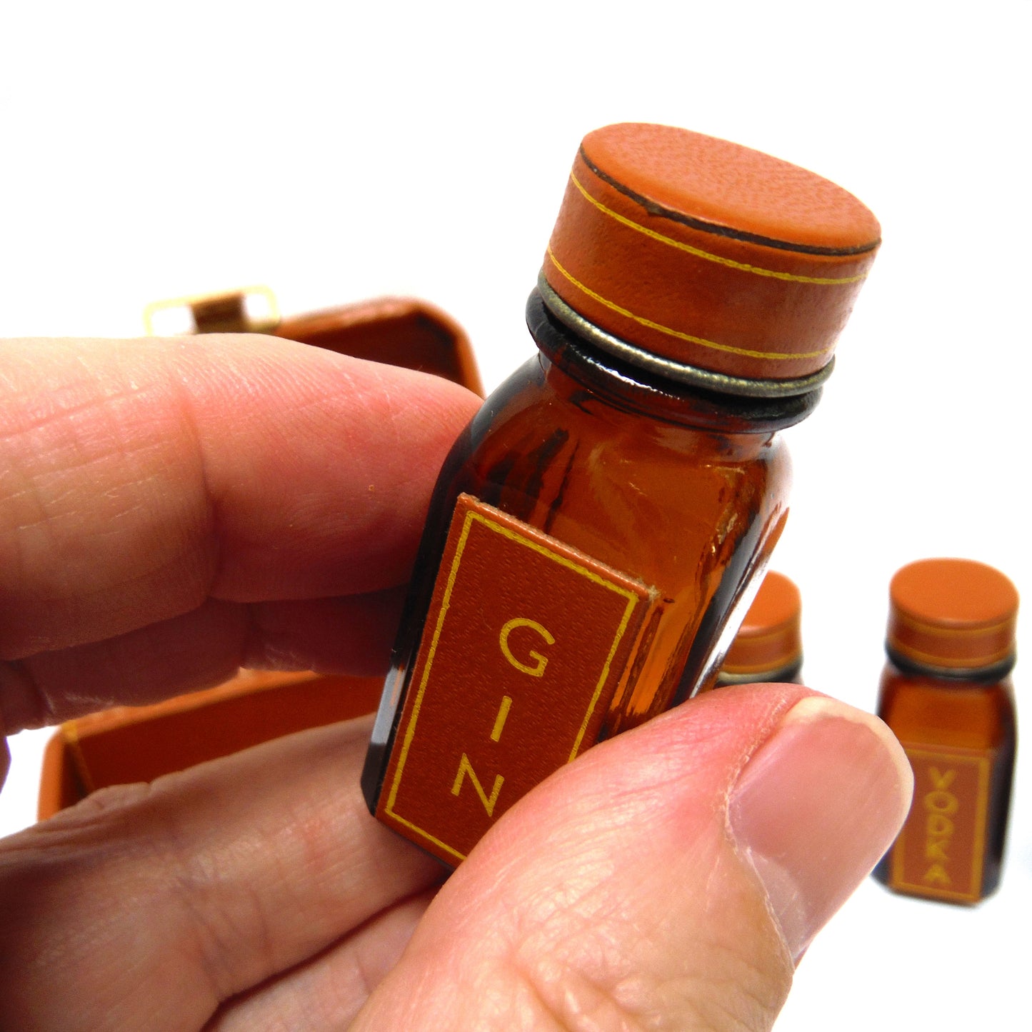 RARE Mid-Century Miniature Suitcase Bar from CASTLEGAR, BRITISH COLUMBIA, with 4 mini booze bottles, Hand Made in Canada