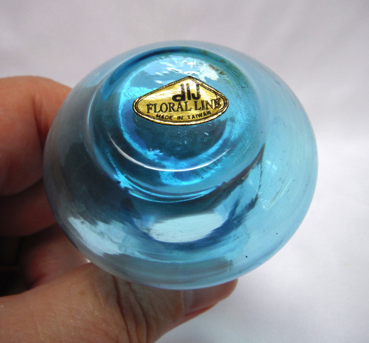 Vintage Hand-Blown Miniature Clear-Blue Vase by DLJ FLORAL LINE of Taiwan